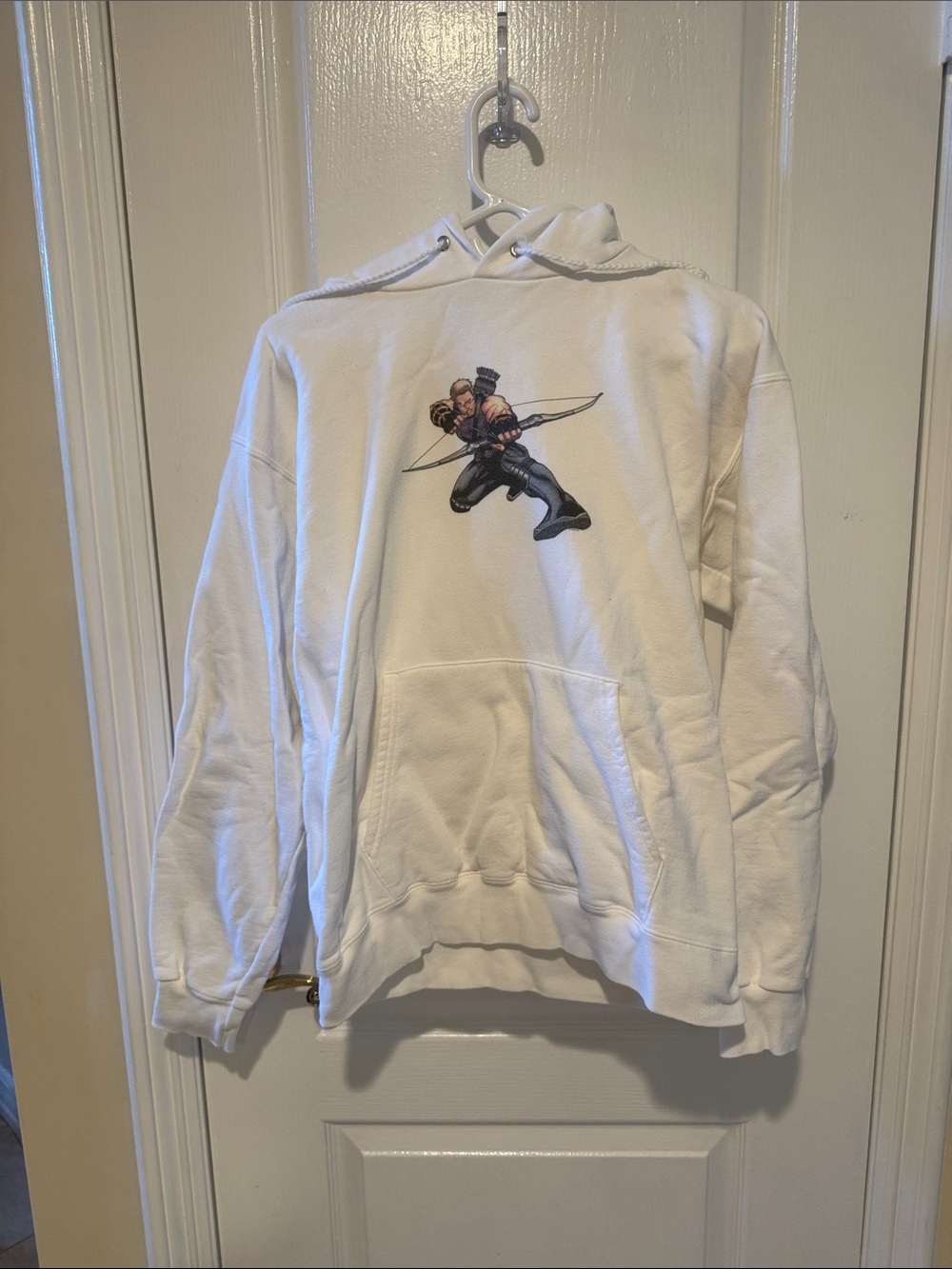 Marvel White Hoodie with Hawkeye Graphic